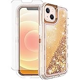 Asuwish Phone Case for iPhone 13 6.1 inch with Screen Protector Bling Liquid Glitter Clear Hybrid Military Grade Protective Heavy Duty Cell Cover iPhone13 5G i i-Phone i13 iPhone13case Girls Rose Gold