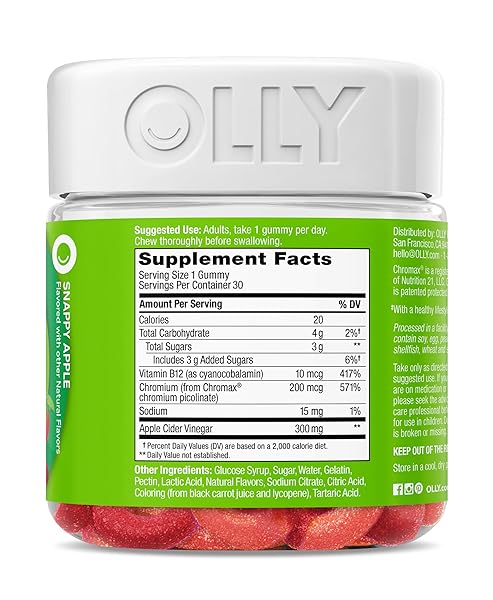 OLLY METABOLISM GUMMY RINGS, APPLE CIDER VINEGAR, VITAMIN B12, CHROMIUM, ENERGY AND DIGESTIVE HEALTH, CHEWABLE SUPPLEMENT, APPLE FLAVOR – 30 COUNT