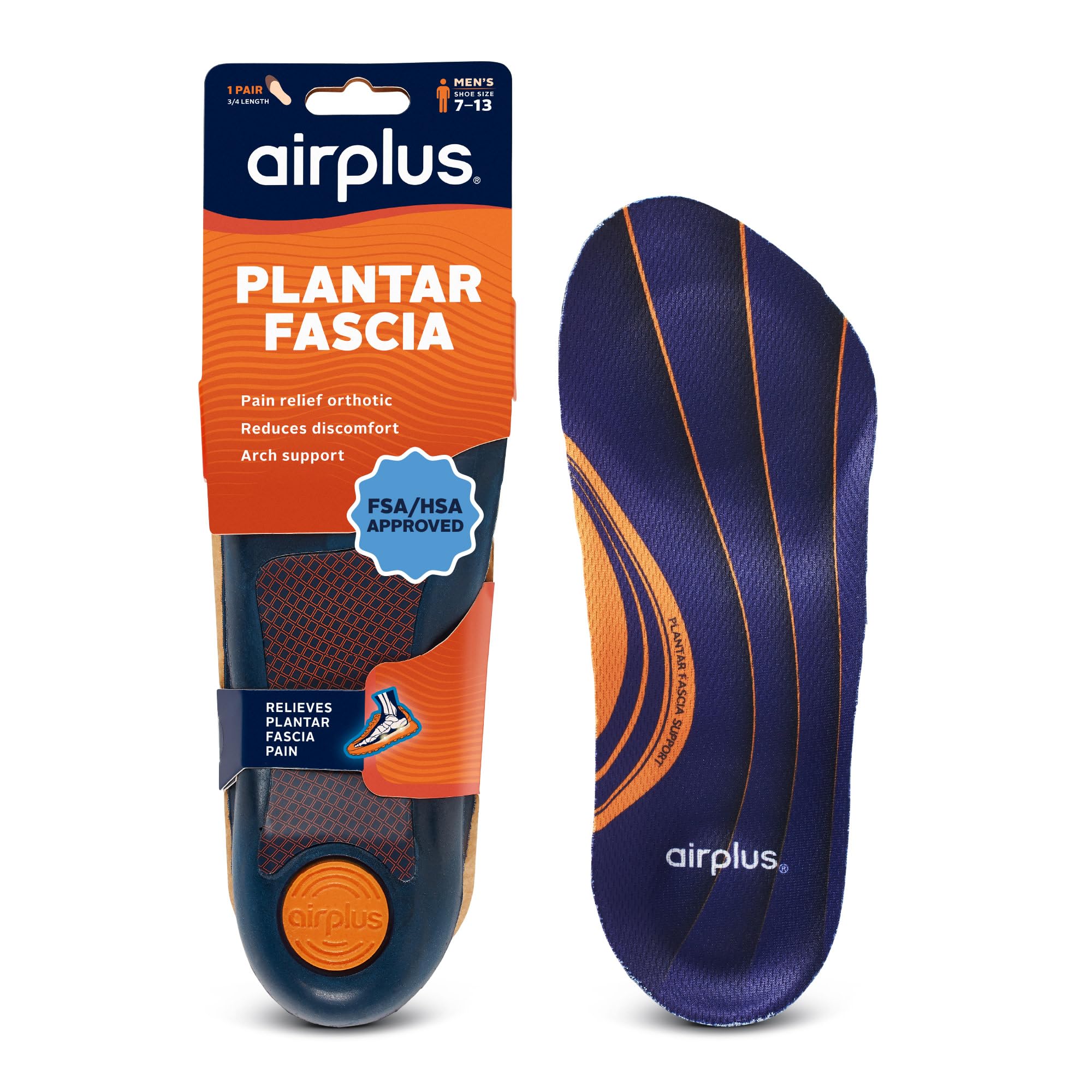 Photo 1 of Airplus Plantar Fascia Orthotic 3/4 Length Shoe Insole (FSA&HSA Eligible)-Foam Shell & Gel Heel - Deep Heel Cup, Full-Foot Arch Support-Soft Cushioning & Stability -Fits Most Shoes & Boots-Unisex