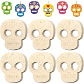 24PCS DIY Day of the Dead Sugar Skull Wood Crafts to Paint Set | Día De Los Muertos Unfinished Wooden Craft for Painting, Paintable Small Skulls Cutouts Slices Craft with Ropes (Sugar Skull)