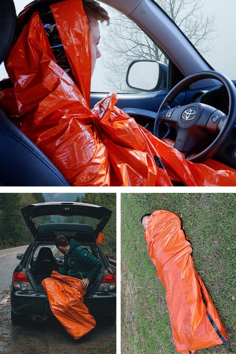 ACVCY Emergency Sleeping Bag, 2PCS Lightweight Emergency Bivy Sack Survival Compact Survival Sleeping Bag Waterproof Thermal Emergency Blanket Multi-use Survival Gear for Outdoor, Hiking, Camping : Home & Kitchen
