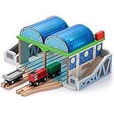 SainSmart Jr. Wooden Train Track Accessories - Premium Train Station with Double-Track Tracks and Conveyor Belt Fit for All Major Brands, Ideal Gift for Aged 3+