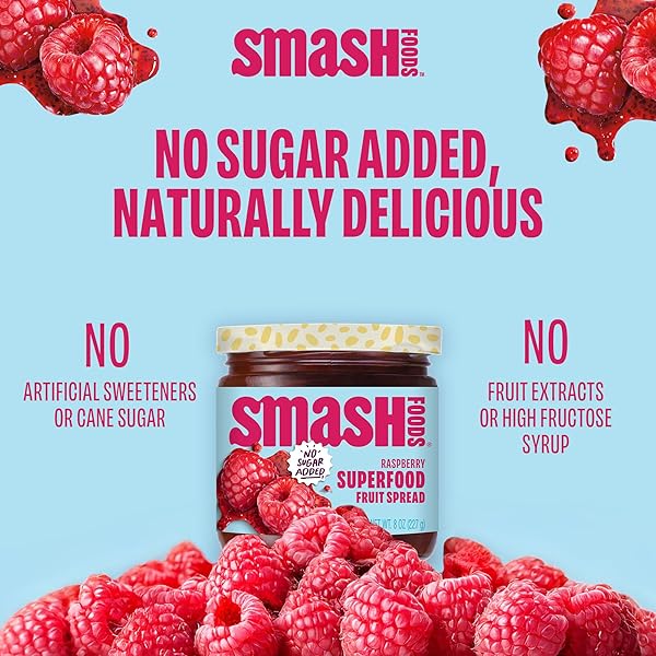SMASH FOODS RASPBERRY JAM | LOW-CALORIE, NO SUGAR ADDED KETO JAM WITH UPCYCLED FRUIT & CHIA SEEDS | VEGAN, PALEO SUPERFOOD FRUIT SPREAD (1 JAR)