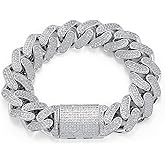 MOFEIJEWEL 15mm Cuban Link Bracelet for Men 18K REAL Gold Plated/White Gold Plated Iced Out Hip Hop Jewelry 5A+ Cubic Zirconia
