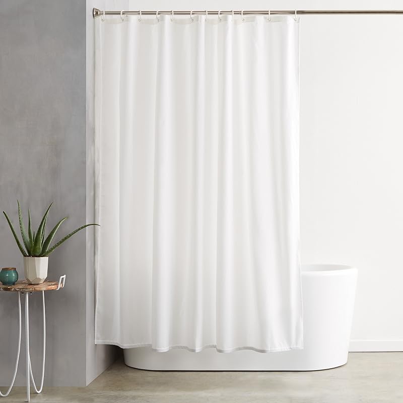 Amazon Basics Shower Curtain with Hooks 180 x 180 cm White Mould Resistant