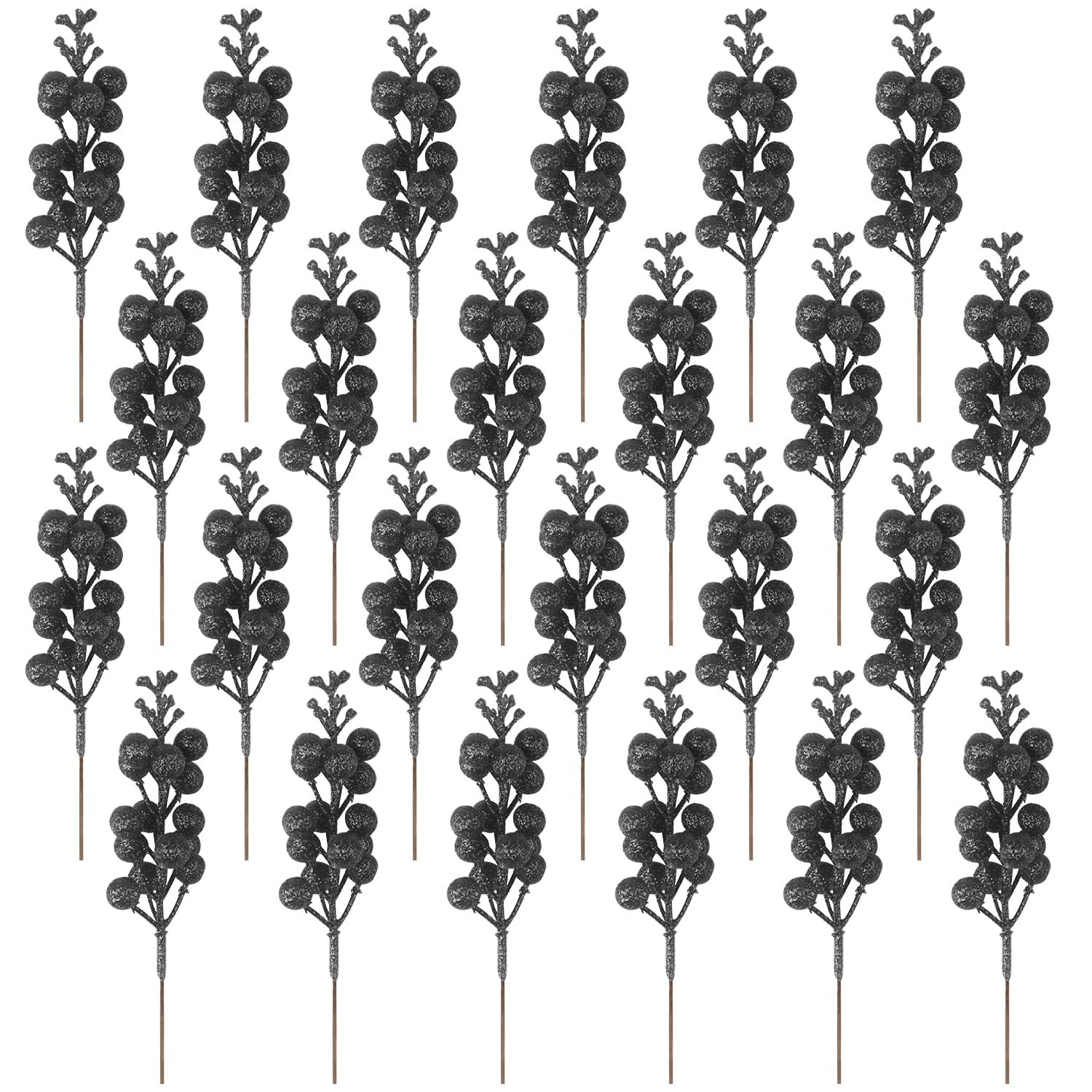 Photo 1 of 24 Pack Glitter Black Berry Stems,7.5 Inch Christmas Sparking Red Faux Winter Berry Sprigs,Artificial Red Berries Branches for Christmas Tree Garland Wreath Crafts Season Winter Home Decor