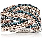 Ross-Simons 1.00 ct. t.w. Blue and Champagne Diamond Ring in Sterling Silver