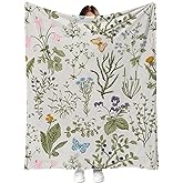 RASEONG Vintage Floral Throw Blanket Botanical Butterfly Flower Print Ultra Soft Cozy Flannel Blanket Elegant Home Decor Gift for Women Girls, 50x60 Inch