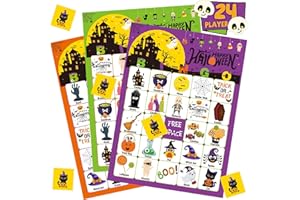 FENKYSOIX Halloween Bingo Game for Kids with 24 PCS Halloween Bingo Cards Halloween Games for Adults Family Halloween Party Games Halloween Party Favors