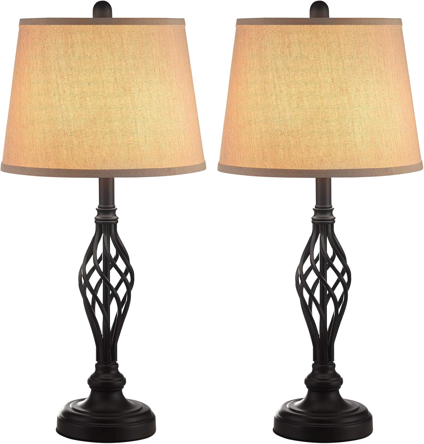 Vintage Table Lamp Set, Kakanuo Traditional Bedside Lamp with Spiral Cage Design Base, Cream Drum Shade Large Retro Table Lamp for Bedroom, Living Room, Set of 2: Home Improvement