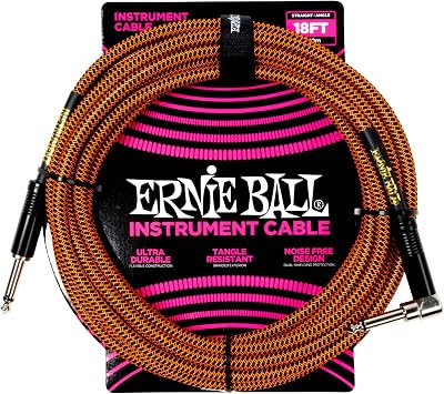 Ernie Ball Braided Instrument Cable 18ft Straight to Angle Pumpkin Pie