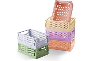 6-Pack Small Pastel Plastic Storage Baskets, Collapsible Crates for Organizing, Space-Saving Mini Bins for Classroom, Kitchen