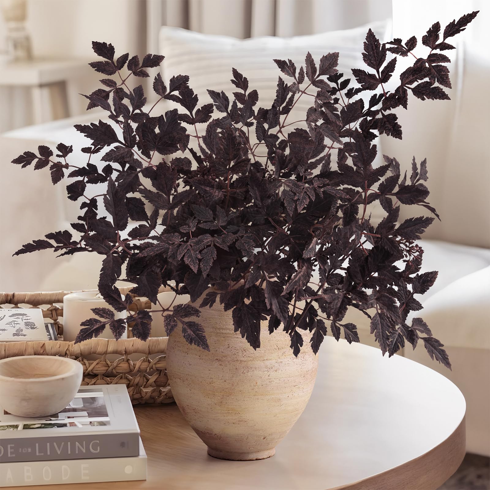 Photo 1 of Fall Decor - Fall Deals - Set of 6 24" Artificial Plum Purple Cimicifuga Ramosa Leaves - Farmhouse Foliage Stems for Autumn Harvest Halloween - Fall Clearance Table Centerpieces for Wedding Home Room