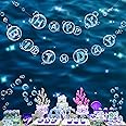 Cheerland Transparent Clear Bubble Garland Blue Happy Birthday Banner Under the Sea Party Decorations for Kids Mermaid Ocean Theme Bithday Party Decorations Hanging Underwater Pool Beach Theme Decor