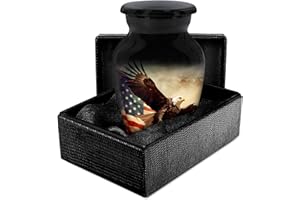 Trupoint Memorials Small Urns for Human Ashes Keepsake, Military and Patriotic Decorative Mini Cremation Urn for Veteran Adult Men and Women, Small Black