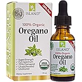 Island Nutrition, Oregano Oil Organic Liquid Drops - 100% Pure & Undiluted - USDA-Certified Organic (1 oz) 75% Carvacrol - Grown in Spain - Immune Support Supplement with Oil of Oregano.