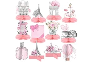 Moinchore 12 Pcs Paris Party Decorations Eiffel Tower Honeycomb Table Centerpieces Pink Perfume Hot Air Balloon Bicycle Paris Table Topper Decoration for French Birthday Party Favors Supplies