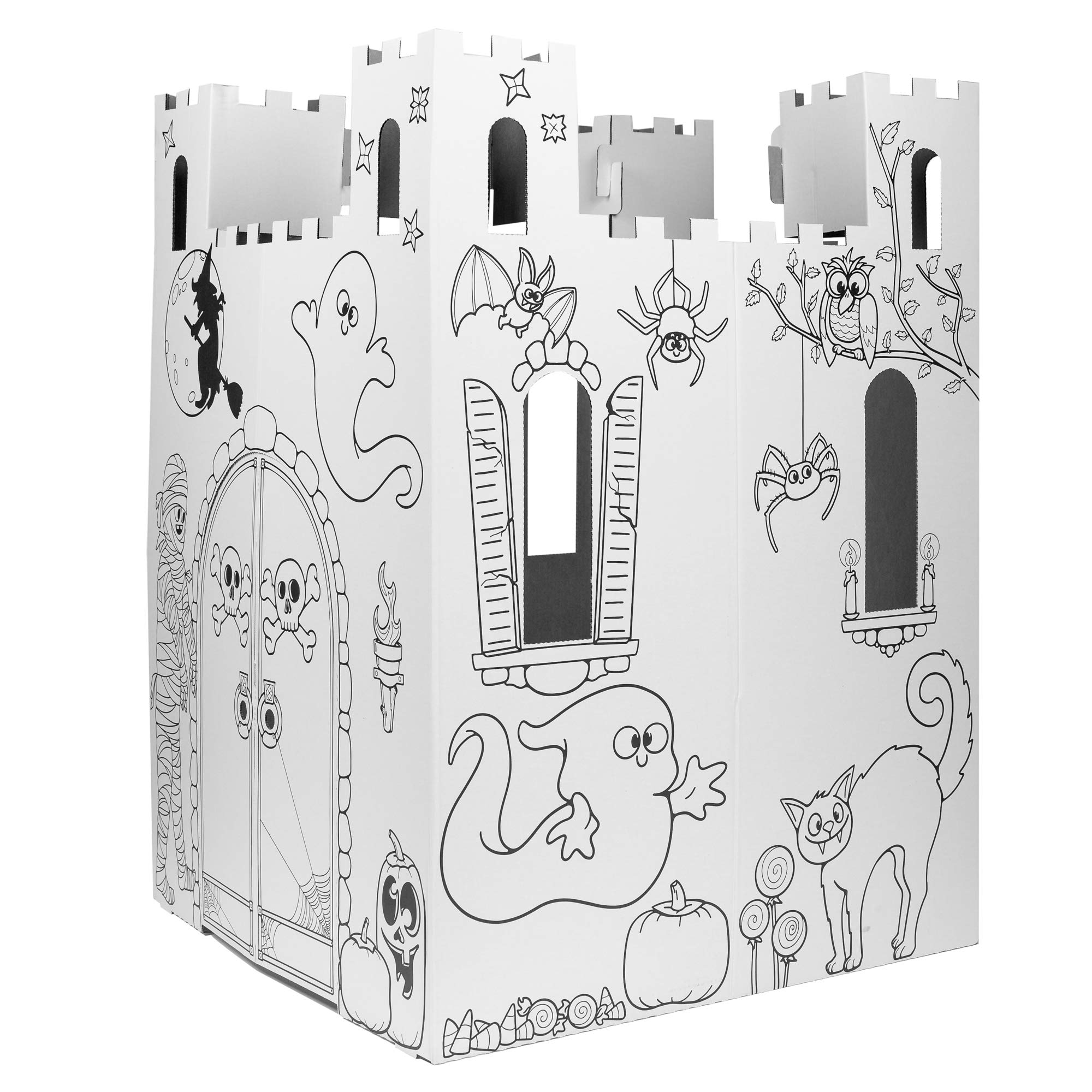 Easy Playhouse Haunted Castle - Kids Art & Craft for Indoor & Outdoor Fun, Color, Draw, Doodle on Halloween Friends– Decorate & Personalize a Cardboard Fort, 32