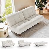 Marsail 70" Convertible Futon Sofa Bed, Small Recliner Sleeper Sofa with Adjustable Backrest, Corduroy Loveseat Futon Couch for Apartments, Living Room, Office, Guest Room (Cream White)