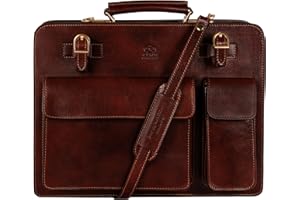 Time Resistance Leather Briefcase - Classy Bag for Men - Business and Vintage Briefcase Made in Italy