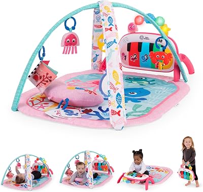 Baby Einstein, Ocean Explorers 4-em-1 Baby Gym - Baby Carpet Kick Jogos de Piano, Música e Descoberta de Linguagem, Brinquedos Sensoriais, Recém-Nascido +, Rosa