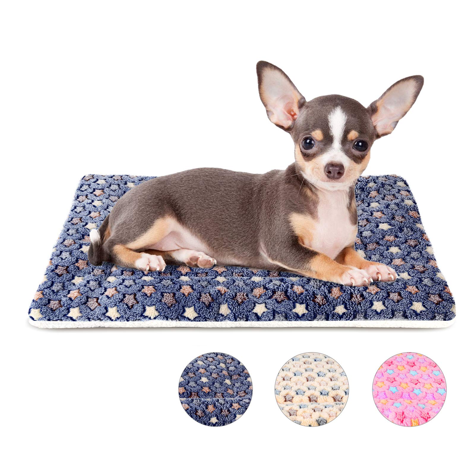 MORA PETS Dog Bed Mat for Small Medium Large Dogs and Cats 22 inch Washable Dog Crate Mattress Soft Warm Flat Pet Cushion Bedding Puppy Pillow Blanket Reversible 53x31cm Blue