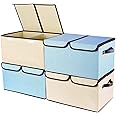 Larger Storage Cubes [4-Pack] Senbowe 33 Quart Linen Fabric Foldable Collapsible Storage Cube Bin Organizer Basket with Lid, Handles, Removable Divider For Home, Nursery, Closet - (16.5 x 11.8 x 9.8”)