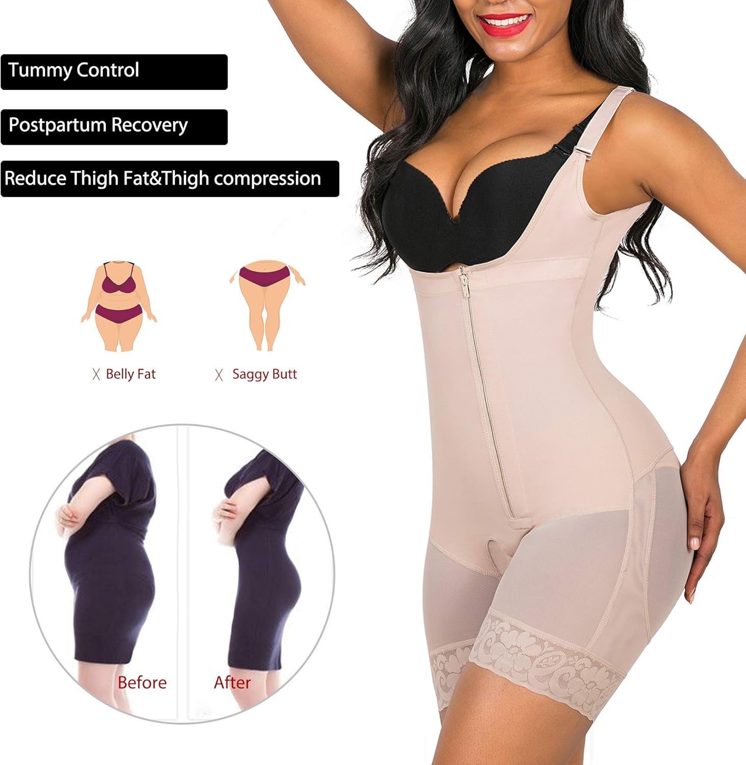 SHAPERX Shapewear for Women Tummy Control Fajas Full Body Shaper Butt Lifter Thigh Slimmer Shorts at  Women’s Clothing store