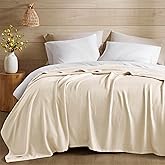 Madison Park Queen Size Blanket, 70% Rayon Bamboo-Based, 30% Cotton, Breathable for Hot Sleepers Menopause, Ultra Soft and Snag-Resistant, Summer Blanket for Bed or Couch, Queen 90"x90" Ivory