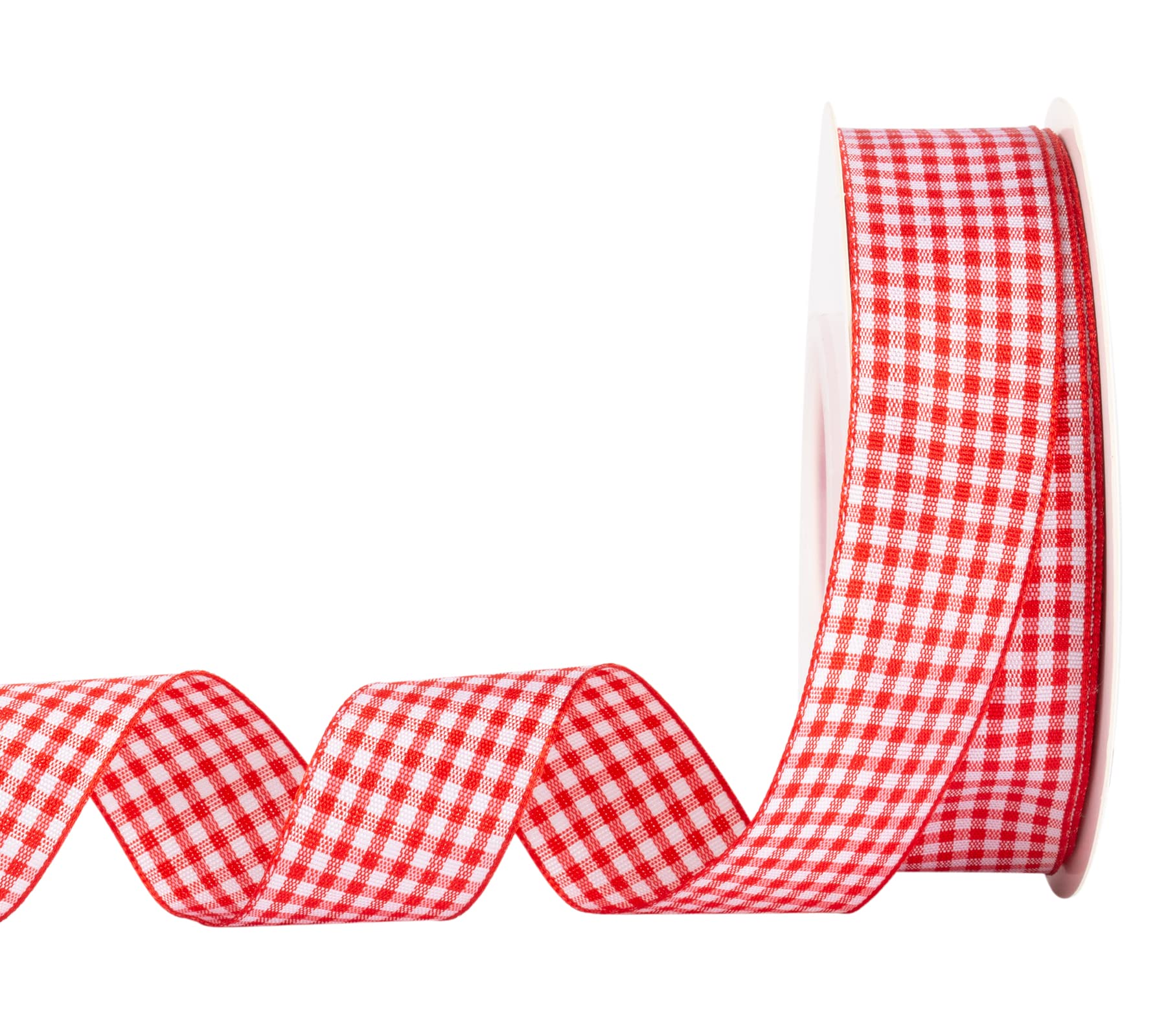 AVANAVA Gingham Ribbon 25mm Plaid Check Woven Ribbon for Crafts, Gifting and Wedding (22 Meters-Roll, Red)