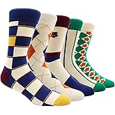 TOEJYJ Mens Fun Dress Socks, Pattern Funny Casual Socks Pack, Colorful Striped Cotton Novelty Socks Size 10-13