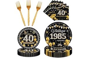 refavor 40th Birthday Decorations Tableware for Men Woman, 96PCS 40th Birthday Plates and Napkins Set, Over the Hill Cheers to 40 Years Party Plates Forks Supplies