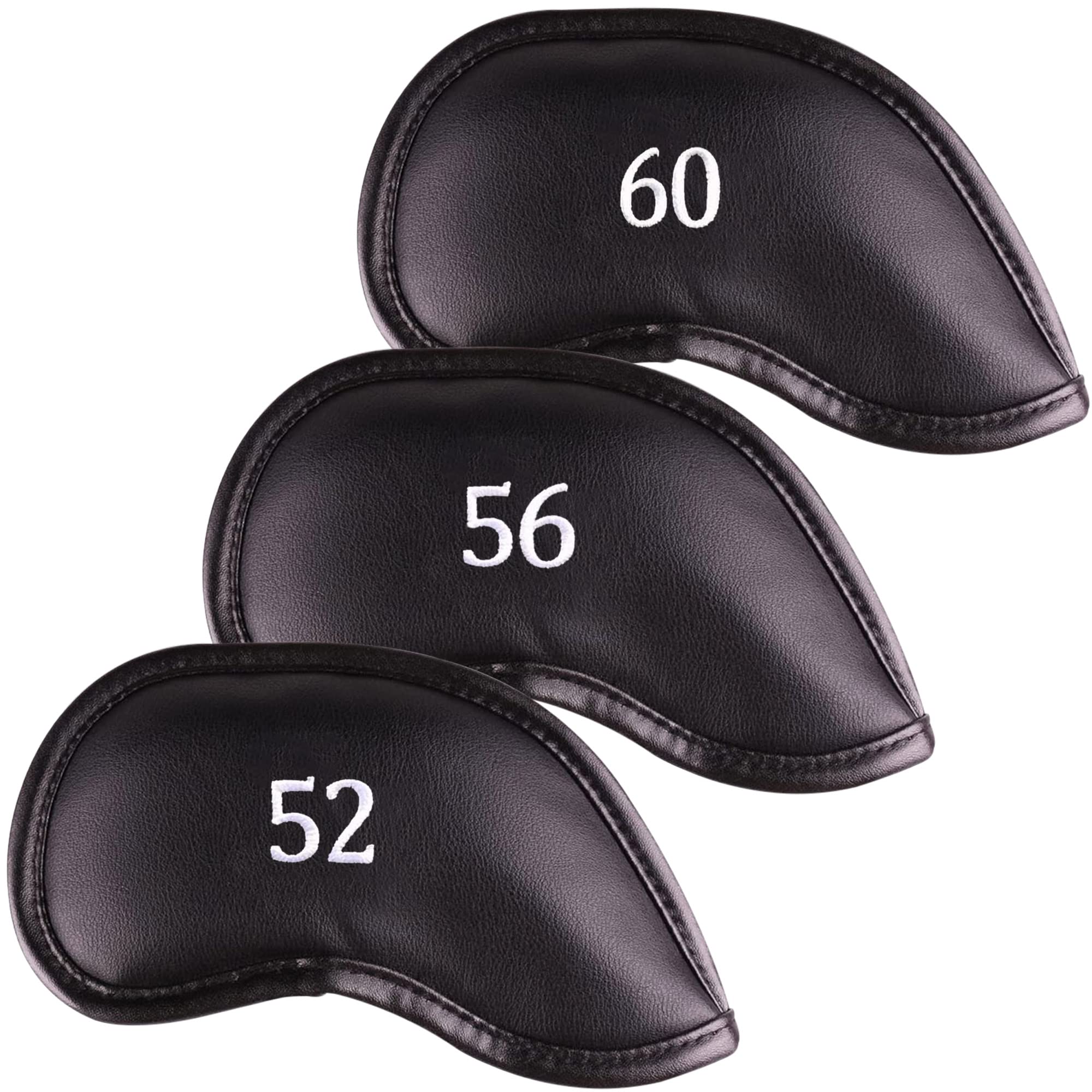 Premium Magnetic Leather Wedge Head Covers Set of 3 - Fits Most Clubs With Embroidered Label on Both Sides (Numeric)
