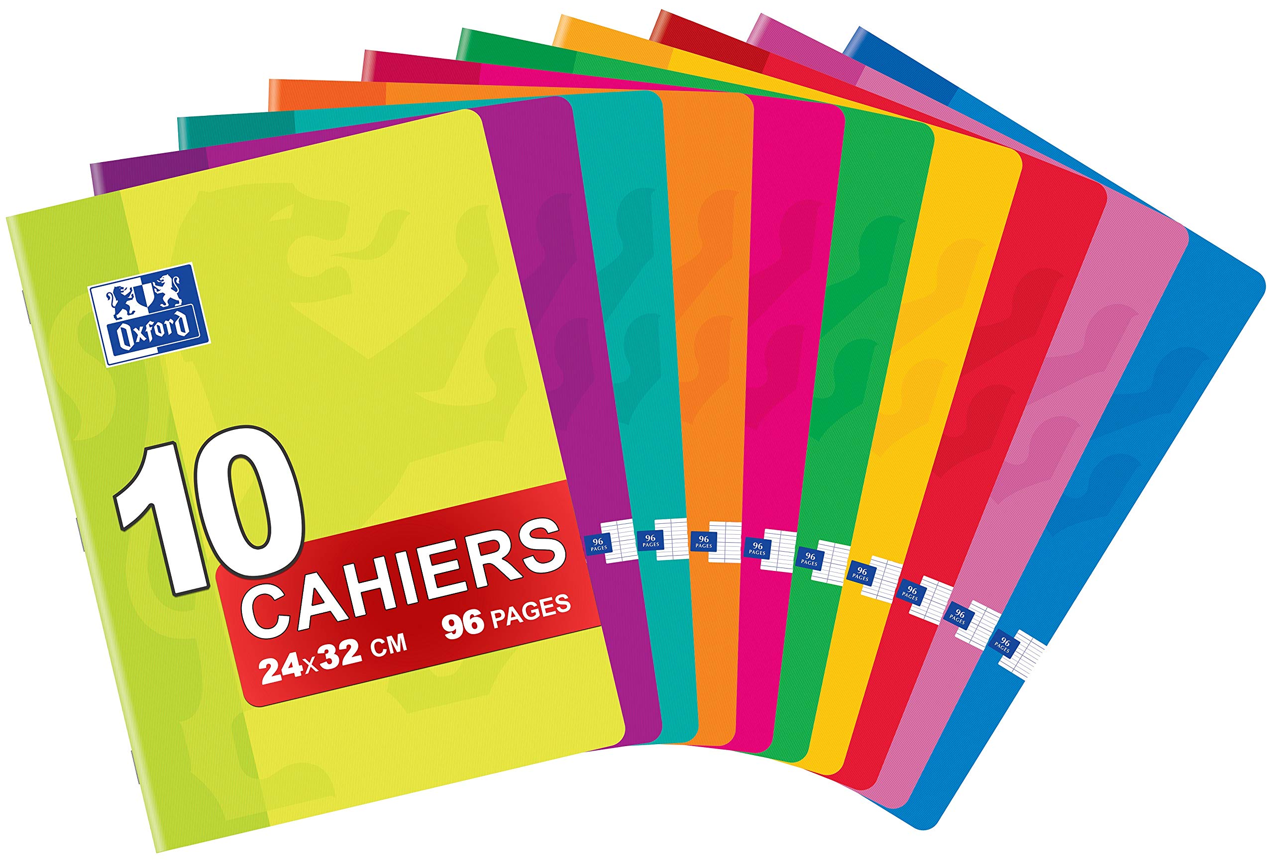 Oxford Classic Pack of 10 Stapled Notebooks, 24 x 32 cm, 96 Pages Large Seyès Ruled, Assorted Colours