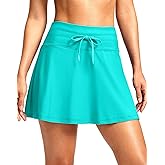 SANTINY Women's 15'' High Waisted Swim Skirt with Pocket Tummy Control Tankini Swimsuit Bating Suit Bottoms for Women