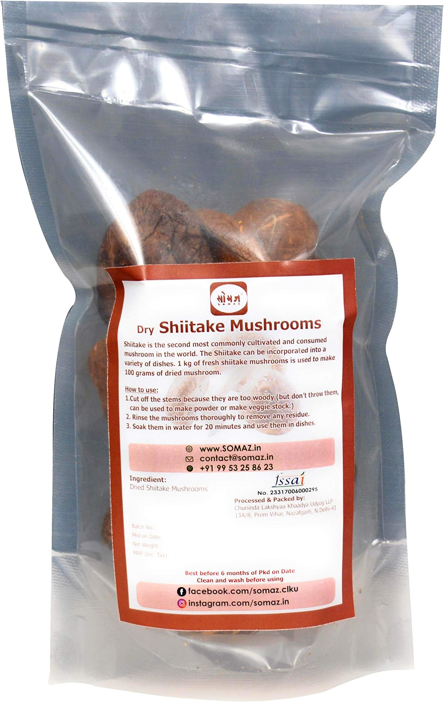 SOMAZ Dry Shiitake Mushroom - 50gm No Artificial Colors, Flavors Or Preservatives
