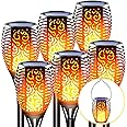LazyBuddy Solar Tiki Torches with Flickering Flame, Super Large Solar Torch Lights Outdoor, 3-in-1 Fire Effect Hanging Lantern Festival Decorations for Outside Garden, Pathway, Auto On/Off (6 Pack)