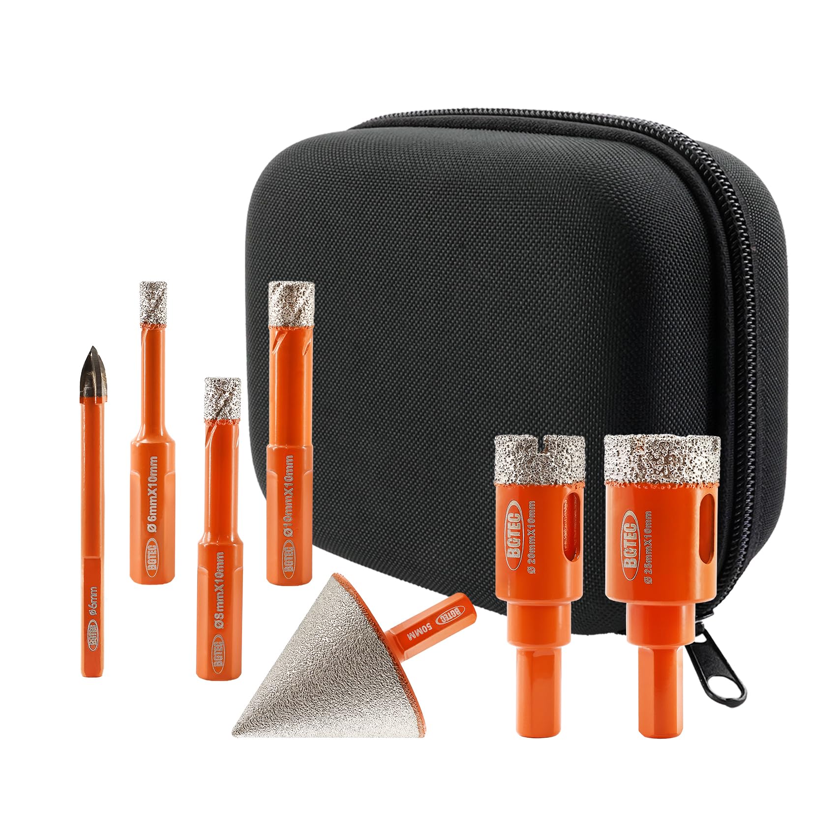 BGTEC Diamond Drill Bits Set, Tile Hole Saw Kit for Ceramic Tile, Porcelain Tile, Marble, Granite(6/8/10/20/25mm&50mmChamfer Bit&6mm Position drill)