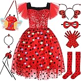 Cocojeci Ladybug Costume for Girls, Light Up Lady Bug Costumes Halloween Costumes for Kids, Toddler Costume Ladybug LED Dress