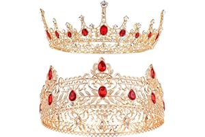 2 Pieces Prom King and Queen Crown Set King Crowns for Men Royal Crown with Red Rhinestone Crystal Crowns for Men Women Princ