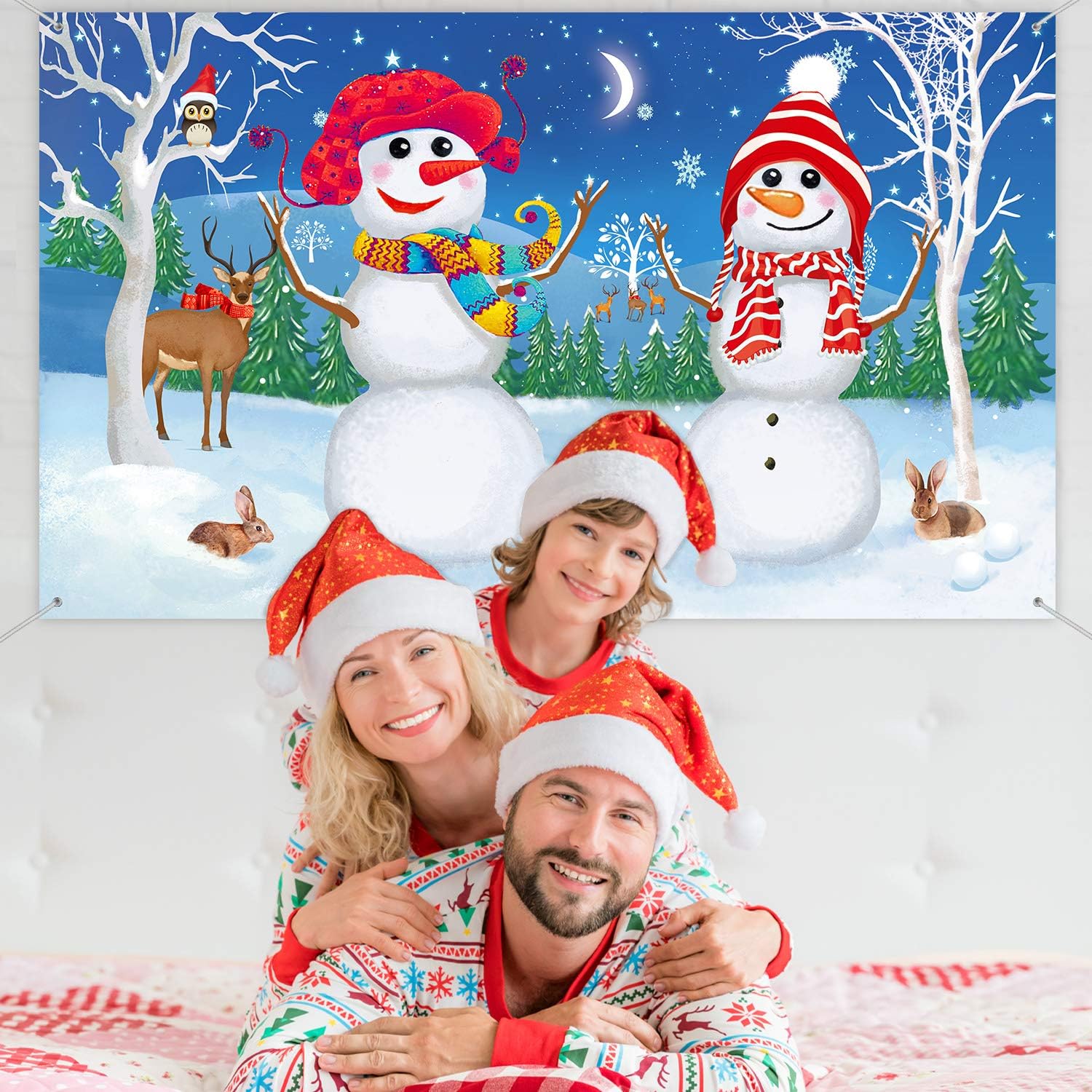 Winter Snowman Background Banner Supplies Large Fabric Winter Snowman Theme Backdrop Happy 2024 New Year Eve Holiday Party Backdrop for Winter Party Decor Friend Wall Backdrop 72.8 x 43.3 Inches - Image 4
