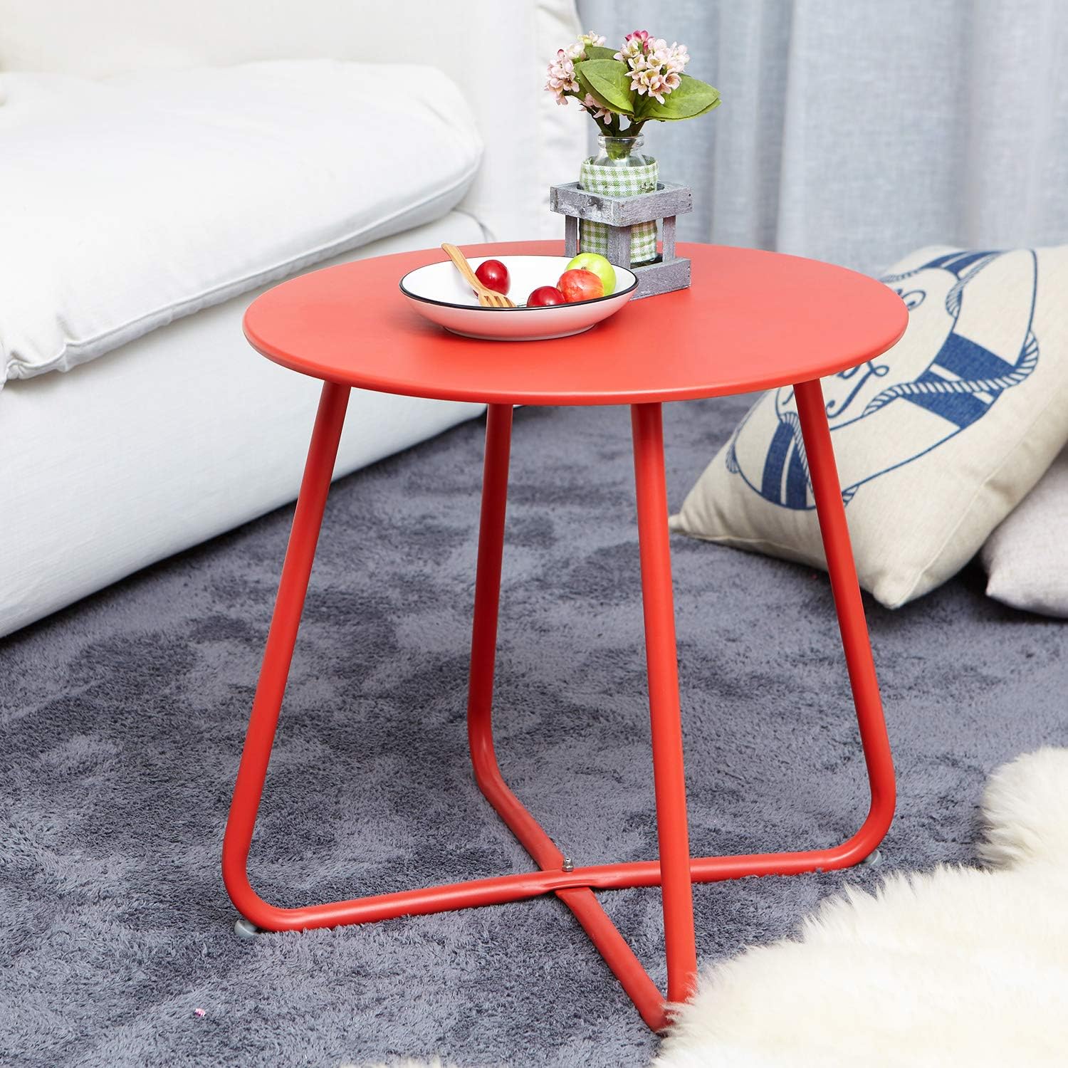 Grand patio Round Metal Side/End Table, Steel Patio Coffee Table for Bistro, Porch, Weather Resistant Outside Table Small (Red): Kitchen & Dining