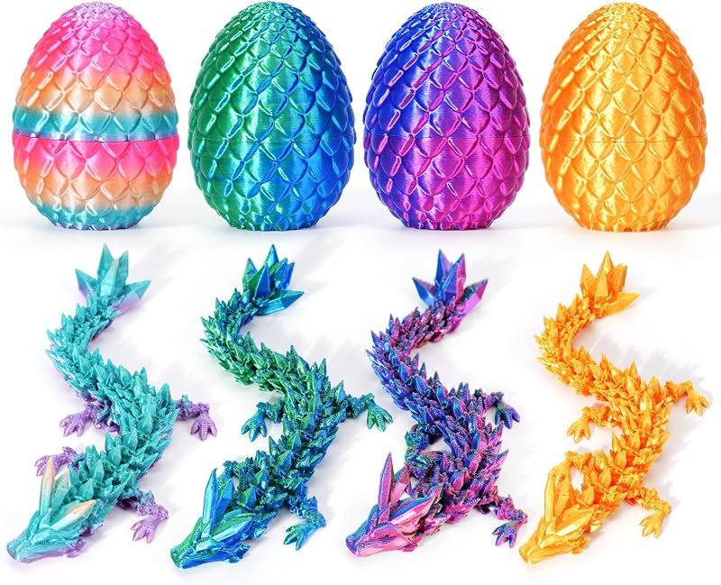YILCER 4Pcs Dragon Eggs Inside Dragon 3D Printed Easter Gift Set Multicolor