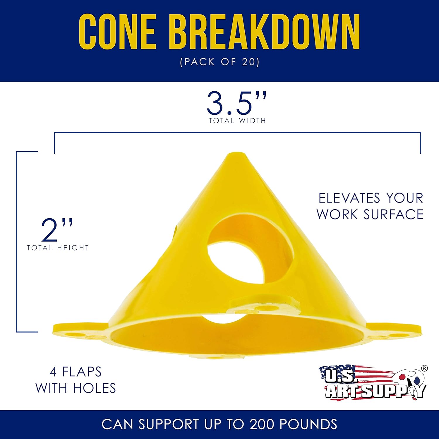 U.S. Art Supply Yellow Cone Canvas and Cabinet Door Risers - Acrylic and Epoxy Pouring Paint Canvas Support Stands (Pack of 20) Great to get your Canvas or Cabinet Doors elevated for a clean paint job