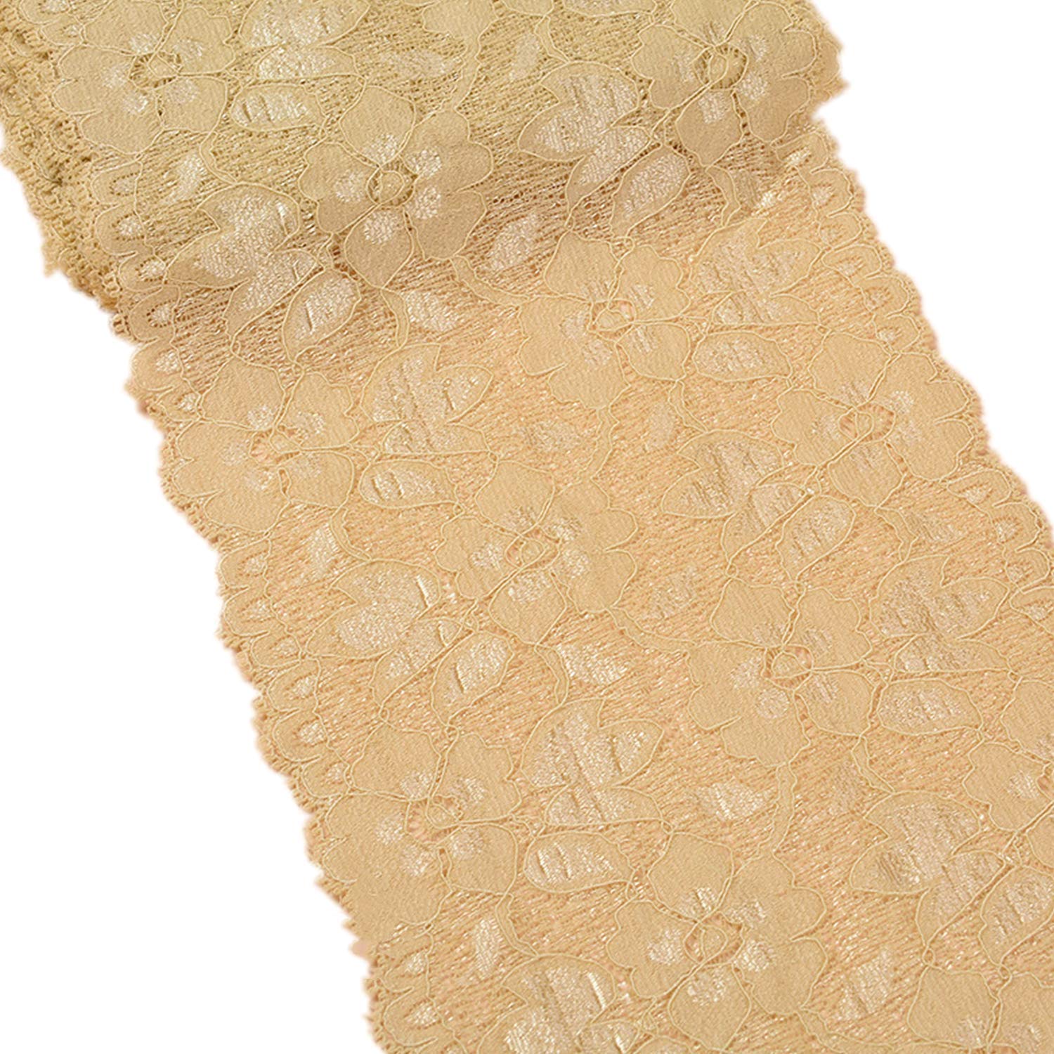 Photo 1 of MSCFTFB 5 Yards Width 6.3 Inch Stretch Lace Trim Fabric Elastic Lace Flowers Embroidered Ribbon for Garment Craft Embellishment Wedding Baby Shower Table Decorations (Beige)