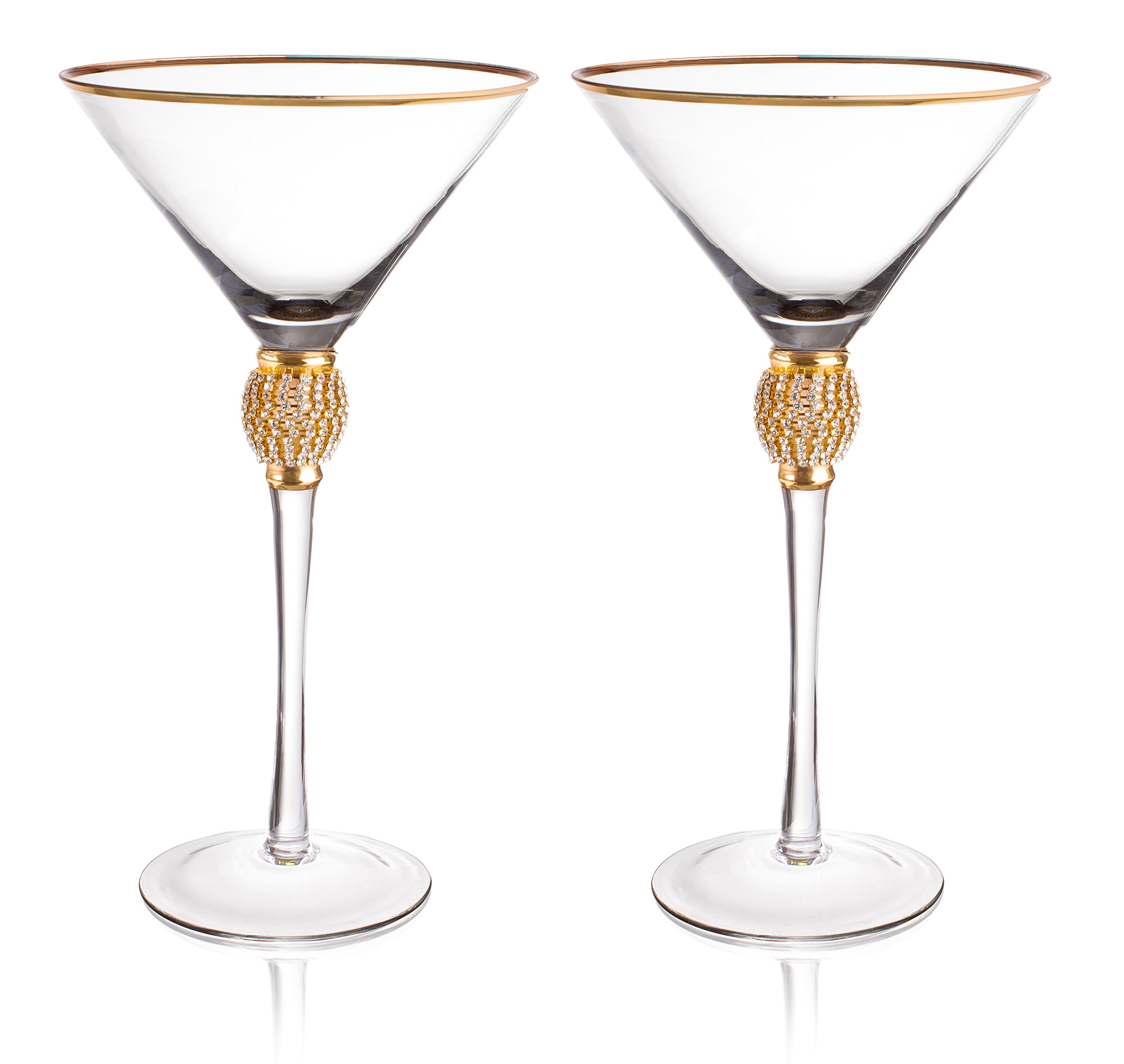 Trinkware Set of 2 Stemmed Martini Glasses Rhinestone DIAMOND Studded