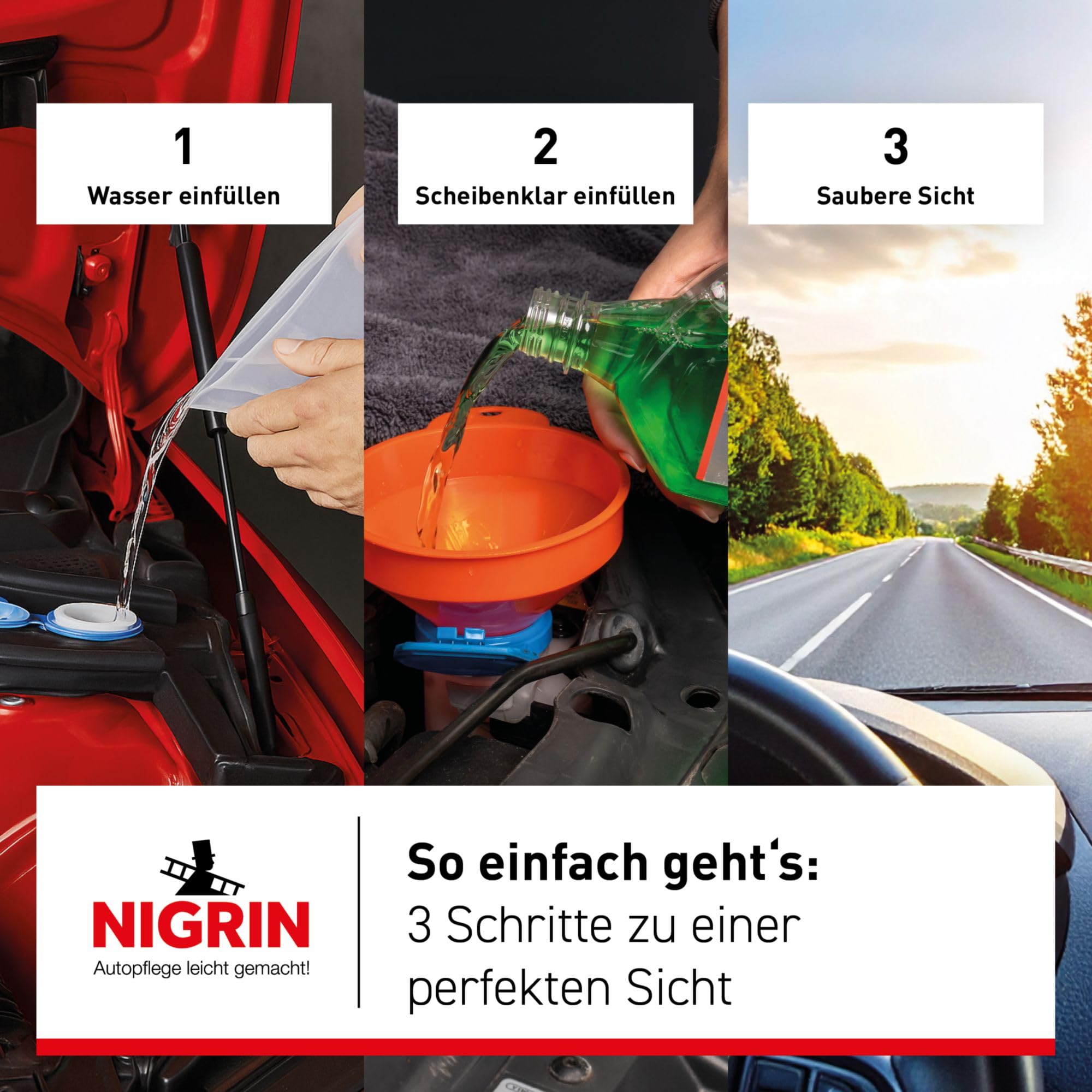 NIGRIN Scheibenklar Konzentrat 1:10 Designer Duft | 1 Liter | Reinigungszusatz für Autoscheiben und Scheinwerfer | entfernt Insekten, Öl, Fett | schlierenfrei | verhindert Streulicht | ab 5 °C 4