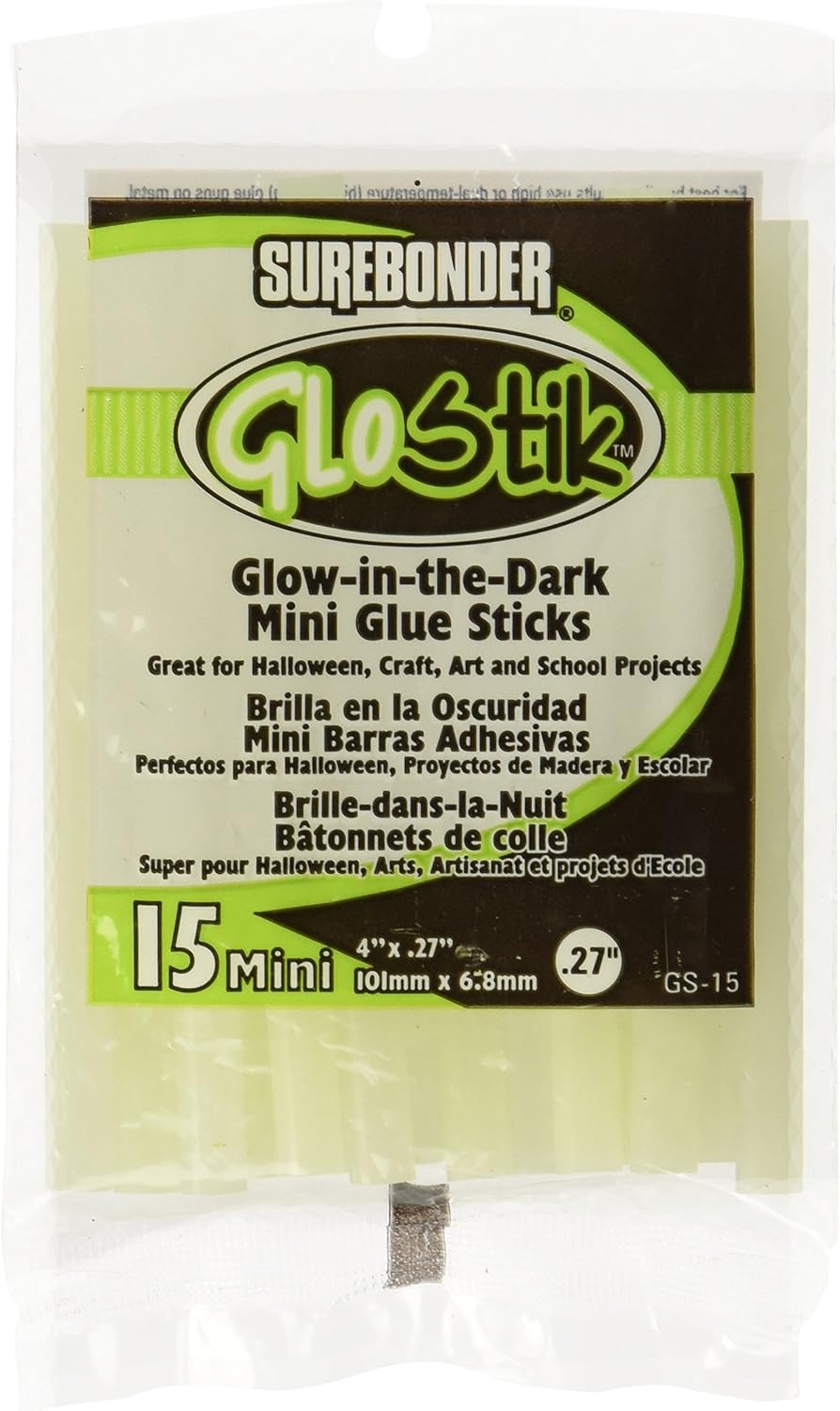Surebonder GS-15 Glo StikGlow-in-the-Dark All Temp Mini Glue Stick-15 sticks-4" length 5/16" diameter - Arts And Crafts Glues
