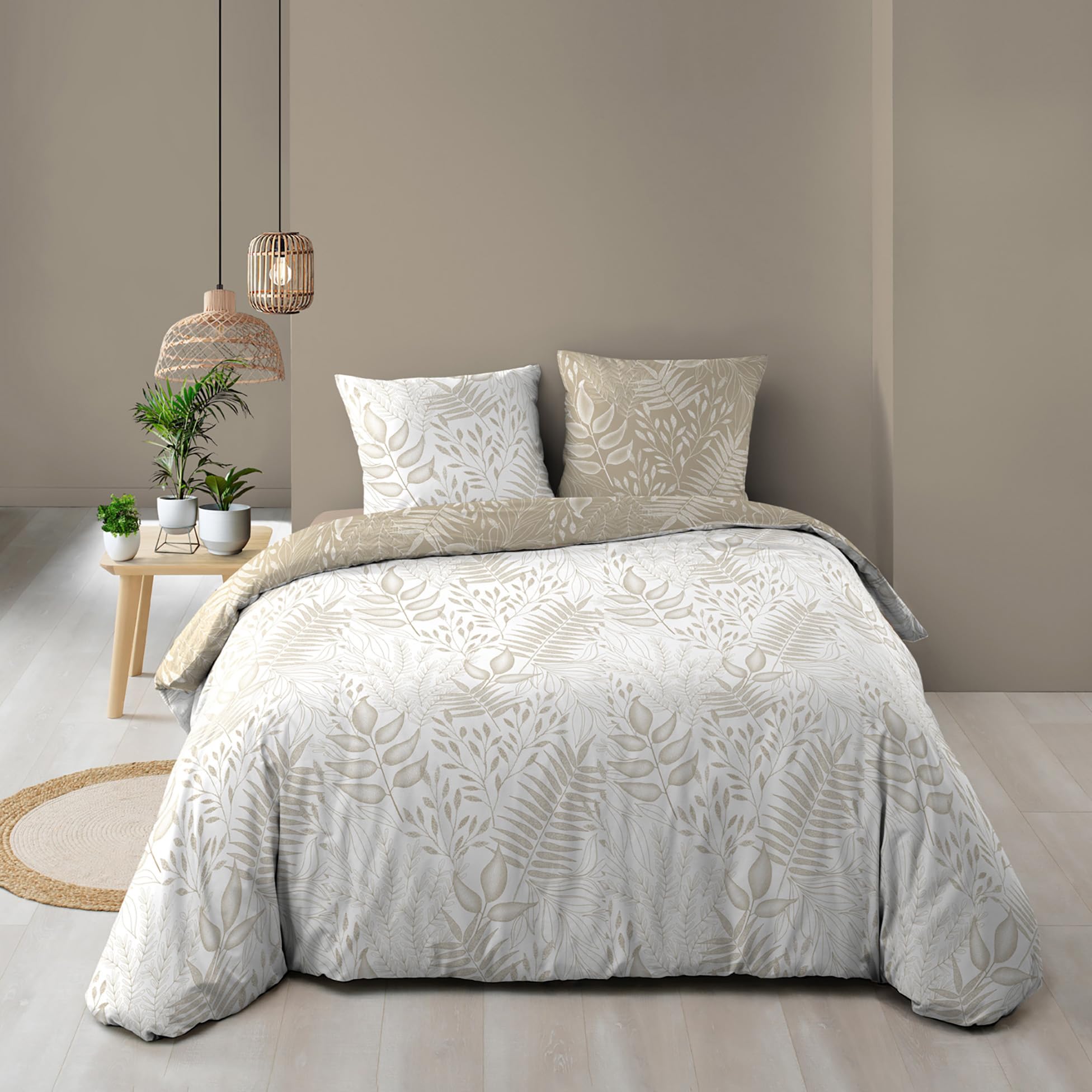 Douceur d'Intérieur, 3-Piece Bedding Set (260 x 240 cm) Cassia, Reversible – 100% Cotton