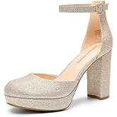 DREAM PAIRS Women's Platform Chunky High Heels Closed Toe Block Ankle Strap Dress Bridal Party Wedding Shoes